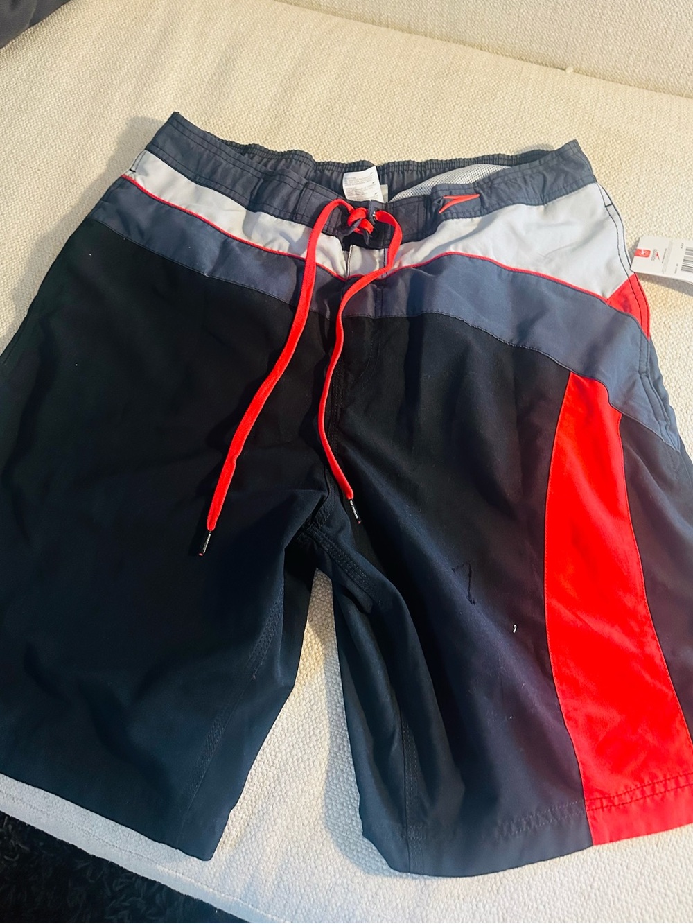 Speedo Navy & Red Colorblock Swim Board Shorts